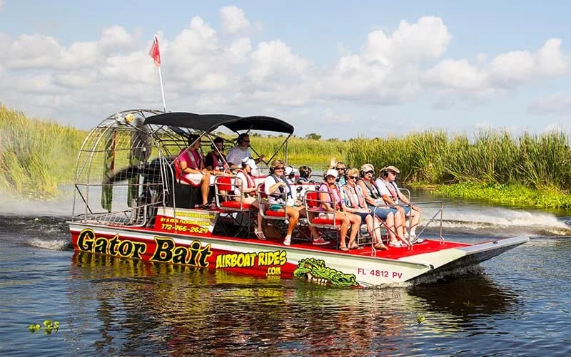 Gator Bait airboat gliding through Blue Cypress Conservation Area wetlands near Vero Beach Florida